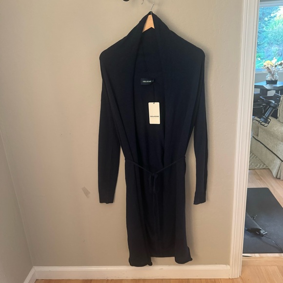 HP🎉 NWT ZADIG & VOLTAIRE Rona 100% Cashmere Long Cardigan Blue Belted Duster LG - Picture 9 of 14